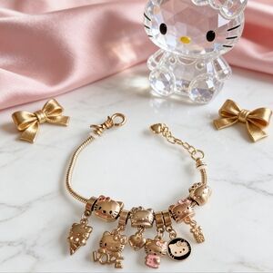 Gold Hello Kitty Charm Bracelet Loaded Pandora Style Collector's Piece